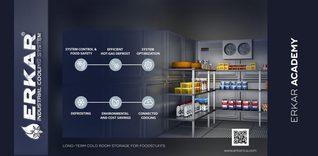 Long-term cold room storage for foodstuffs